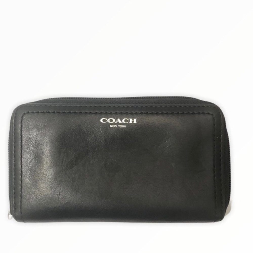 Coach black leather zipper wallet